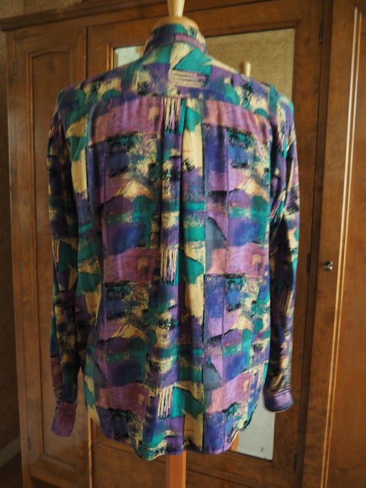 Miesten monivärinen kuvioitu pitkähihainen kauluspaita