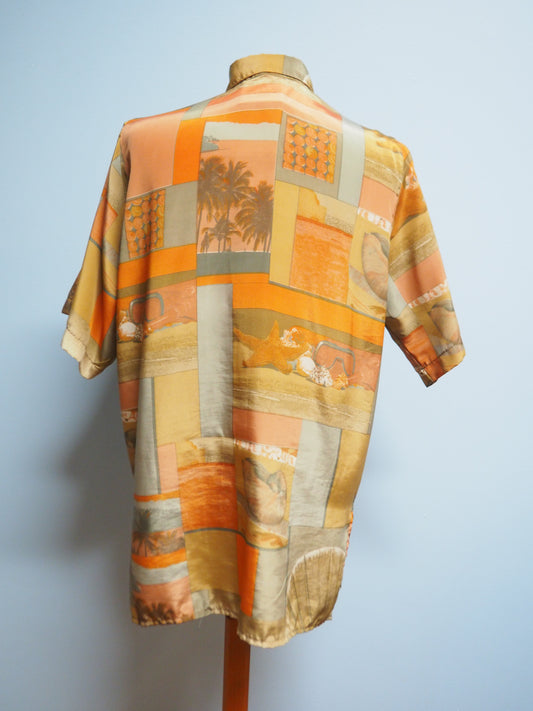 Meriaiheinen silkkinen kauluspaita