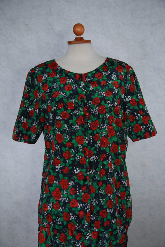 Kukkakuviollinen 2-osainen housupuku