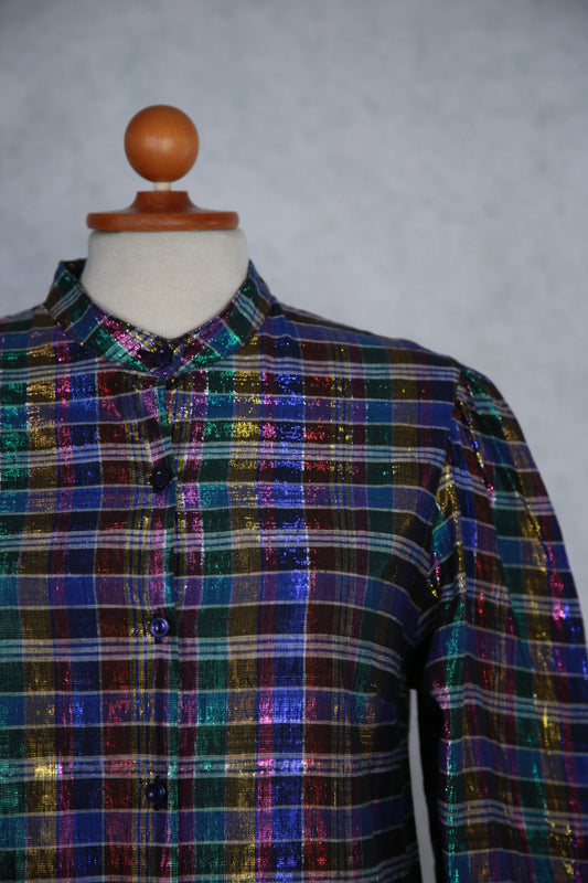 Ruutukuviollinen kimalteleva Sataneule Oy pusero