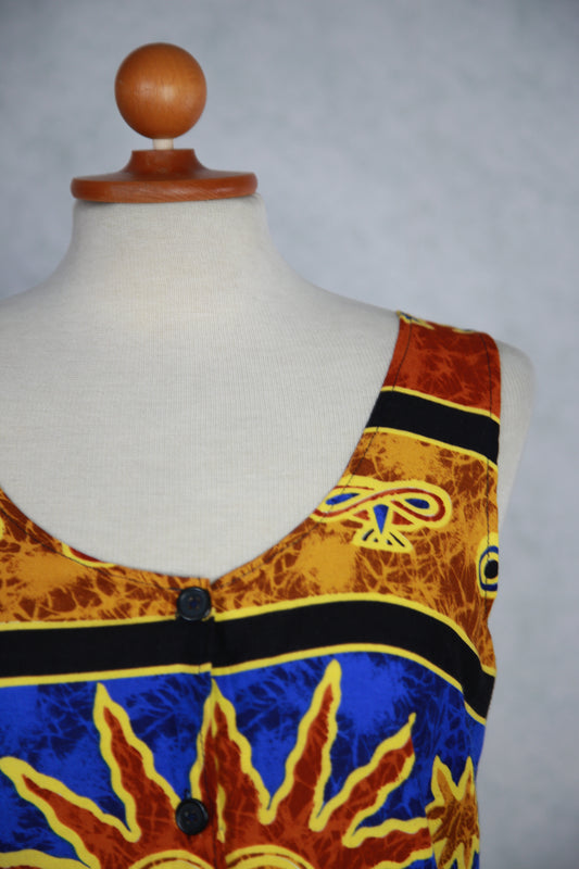 Sininen monivärinen kuviollinen toppi