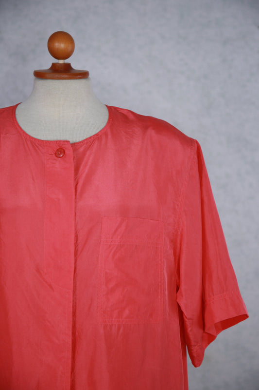 Korallin värinen Stockmann Silk lyhythihainen pusero