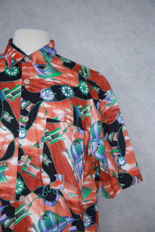 Punainen monivärinen kuviollinen lyhythihainen Petritex kauluspaita