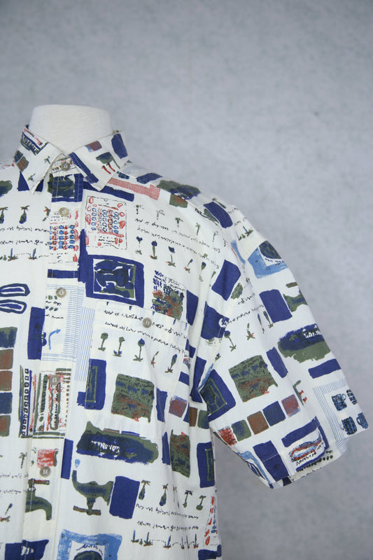 Vaalea monivärinen kuviollinen lyhythihainen Ewald kauluspaita