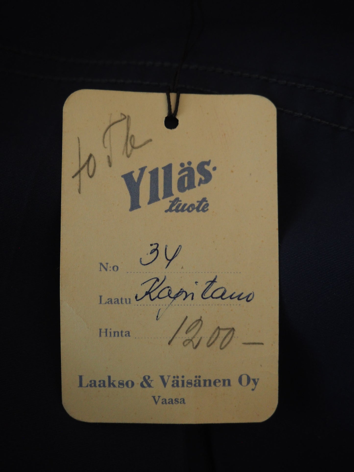 Tummansininen Ylläs-tuotteen Kapitano takki, käyttämätöntä vanhaa varastoa